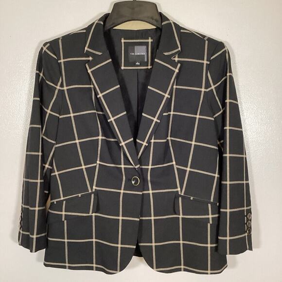 The Limited Jackets & Blazers - The Limited Womens Black/Khaki Plaid Large Blazer 3/4 Sleeve Preppy Career Lined